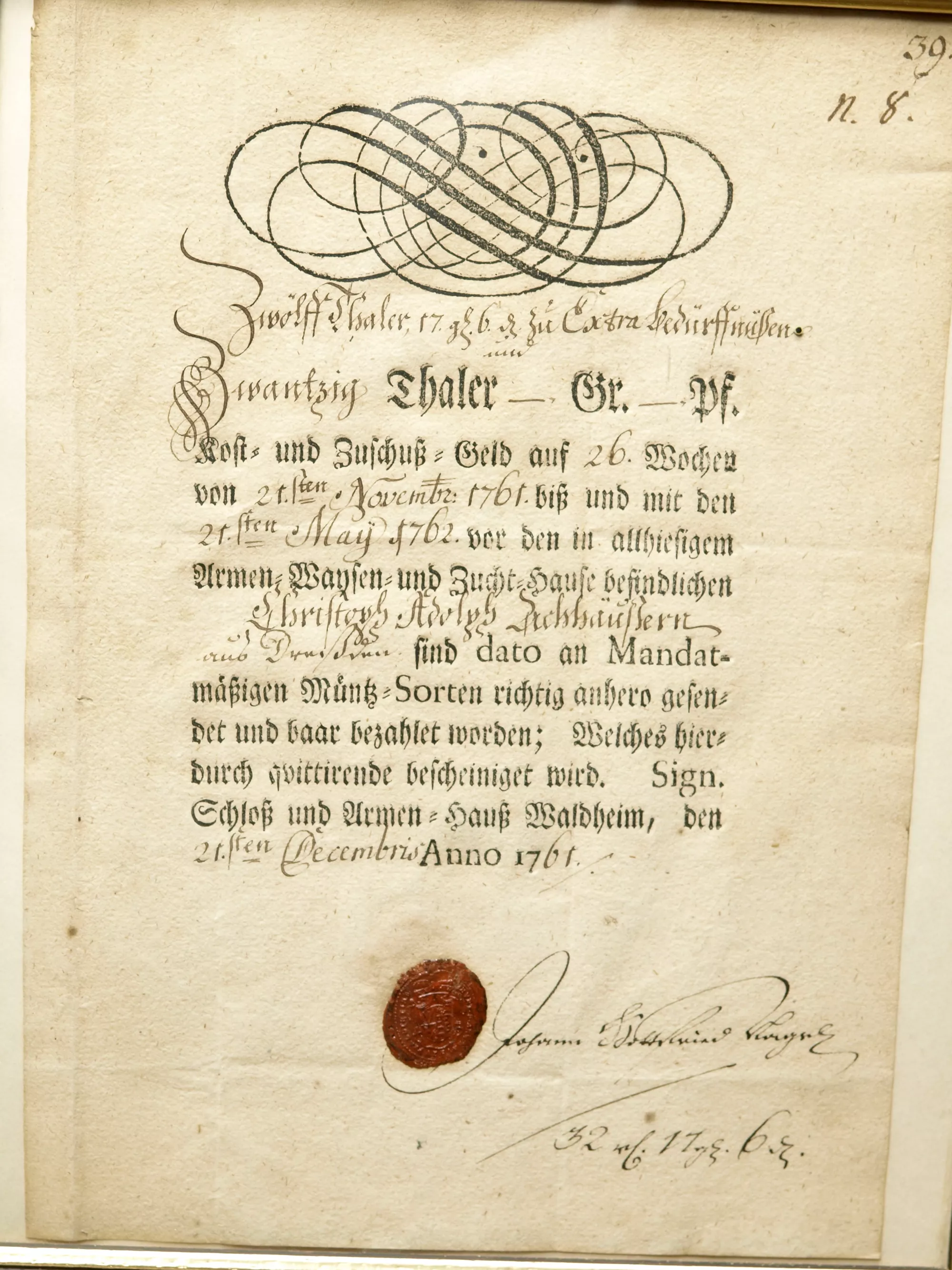Entlassungsurkunde datiert 1761