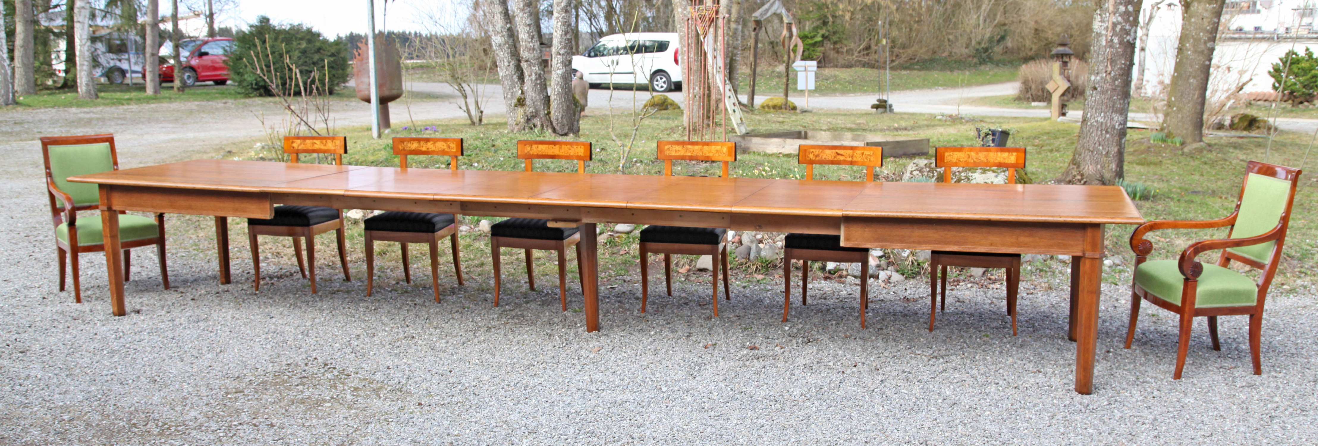 Antiker Ausziehtisch 110x250 bis 550 cm ausziehbar, Eiche massiv und furniert, von 1920